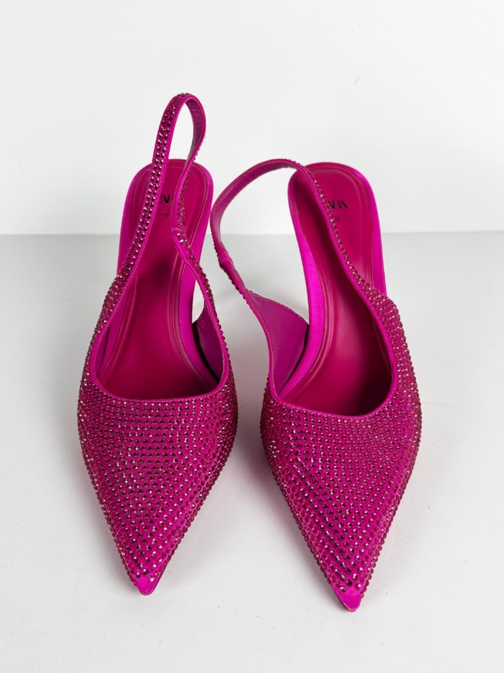 Zara Crystal Rhinestone Jewel Pointed Toe Slingback High Heel Shoes Pink 8 - Picture 2 of 5